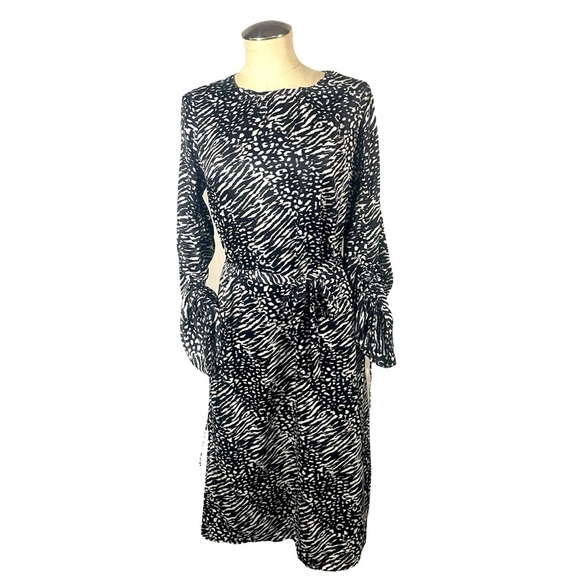 Animal print midi dress with pockets, cinched drawstring sleeves Size Large - Picture 1 of 10